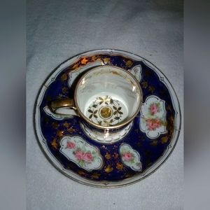 Vintage Navy with pink rose🌹floral China cup & saucer